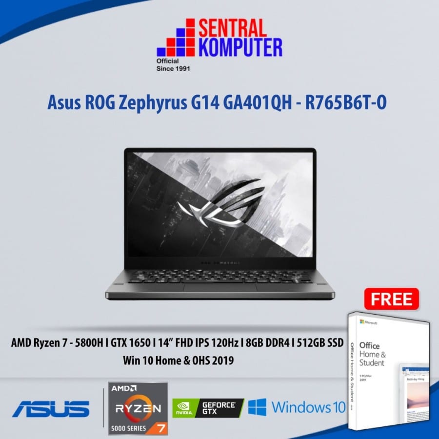 Asus ROG Zephyruz GA401QH-R765B6T-O I Ryzen7 I 8GB I 512GB I Windows 10 Home I OHS 2019