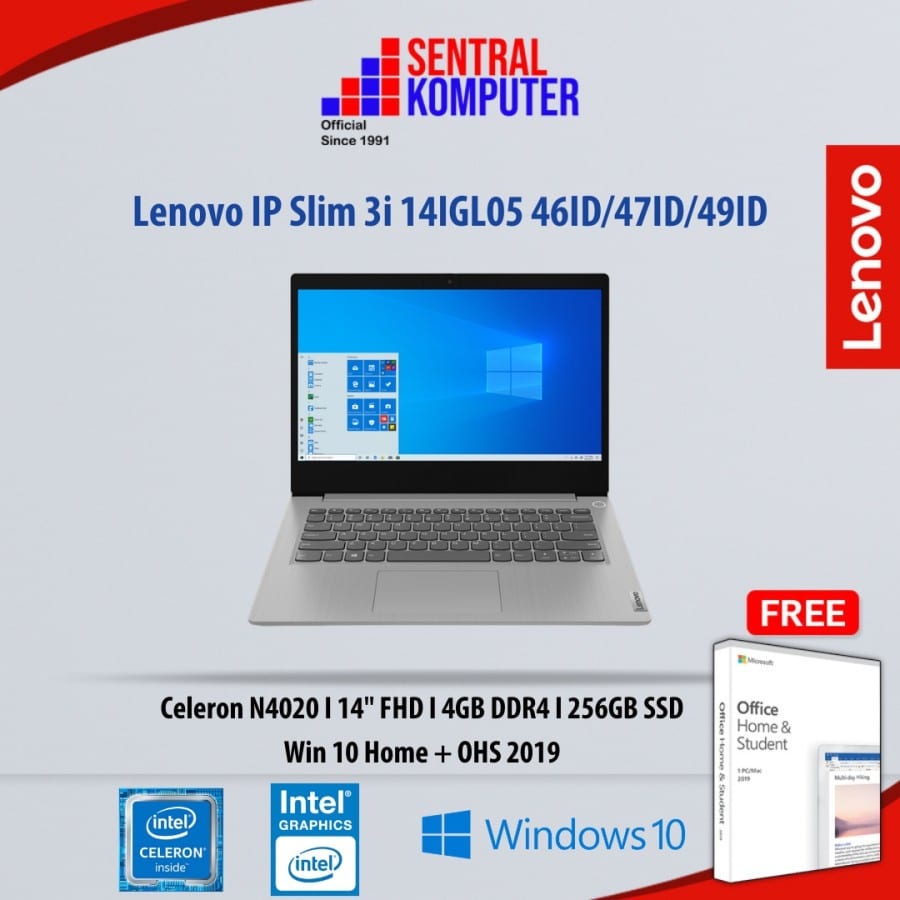 Lenovo IPS 3i 14IGL05 46ID I Celeron N4020 I 4GB I 256GB I Windows 10 Home + OHS 2019