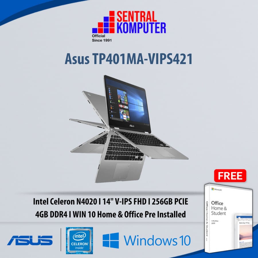 Asus TP401MA-VIPS421| Intel Celeron N4020 | 4GB | 256GB ssd | Windows 10 home & OHS 2019