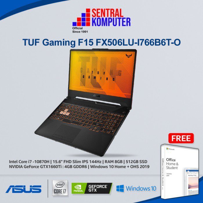 ASUS TUF Gaming F15 FX506LU-I766B6T-O I i7-10870 | GTX1660Ti | 512GB | Windows 10 Home & OHS 2019