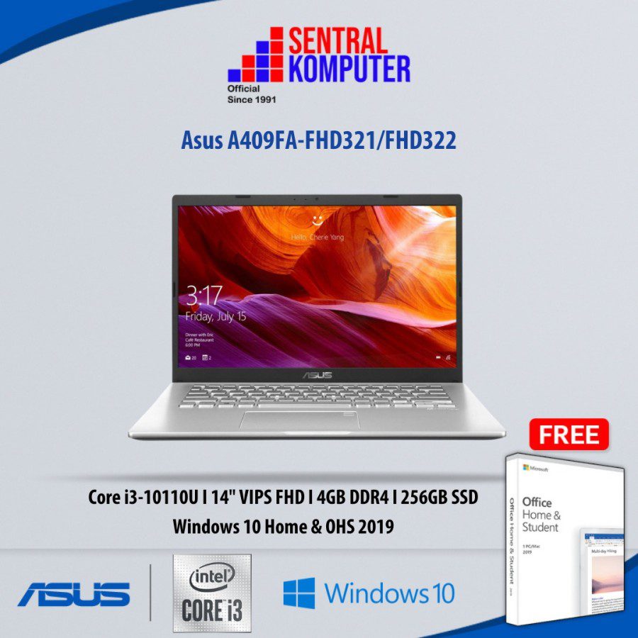 Asus A409FA i3-10110U I 4GB I 256GB SSD I Windows 10 Home I OHS 2019