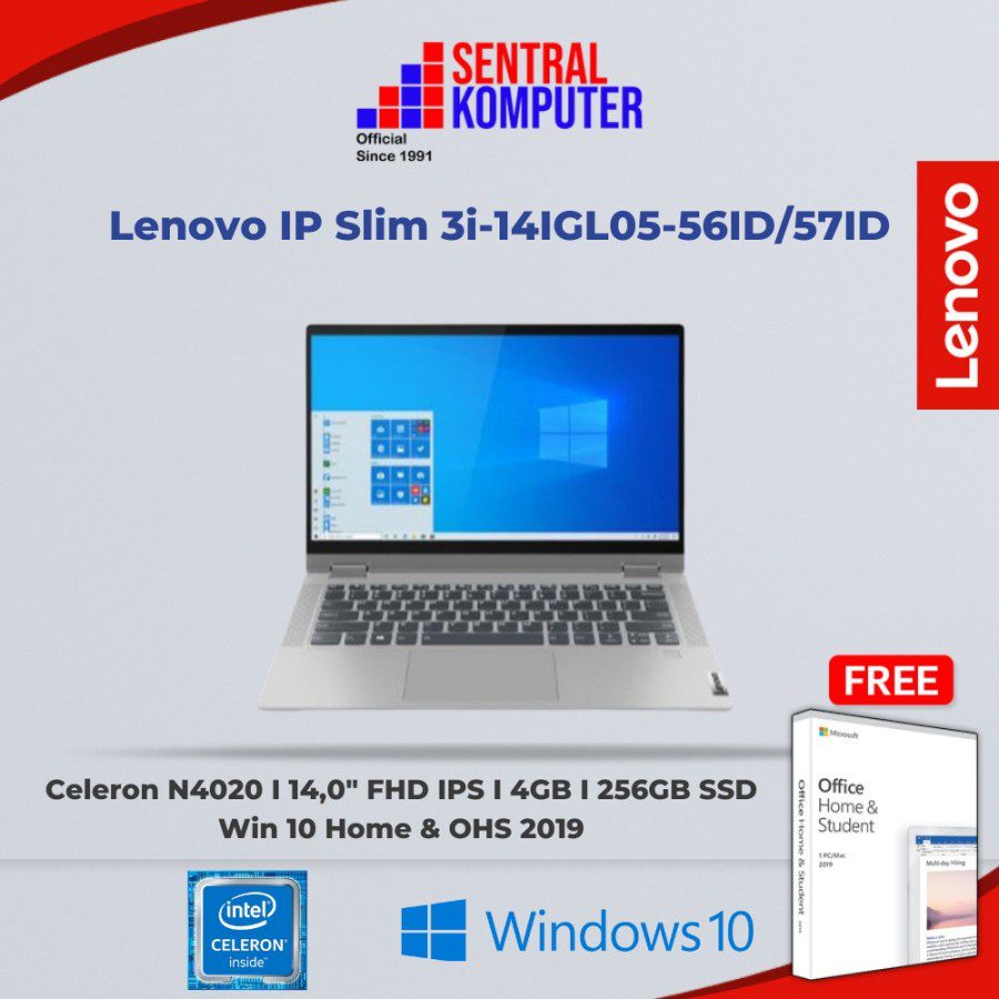 Lenovo Ideapad Slim 3I-14IGL05-56ID Platinum Gray (Intel Celeron N4020 (2C / 2T, 1.1 / 2.8GHz, 4MB)