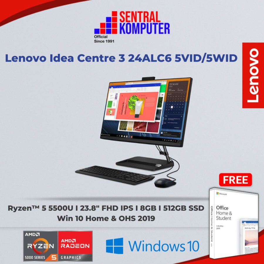 Lenovo Idea Centre 3 24ALC6 5VID/5WID (AMD Ryzen 5 5500U (6C / 12T, 2.1 / 4.0GHz, 3MB L2 / 8MB L3)