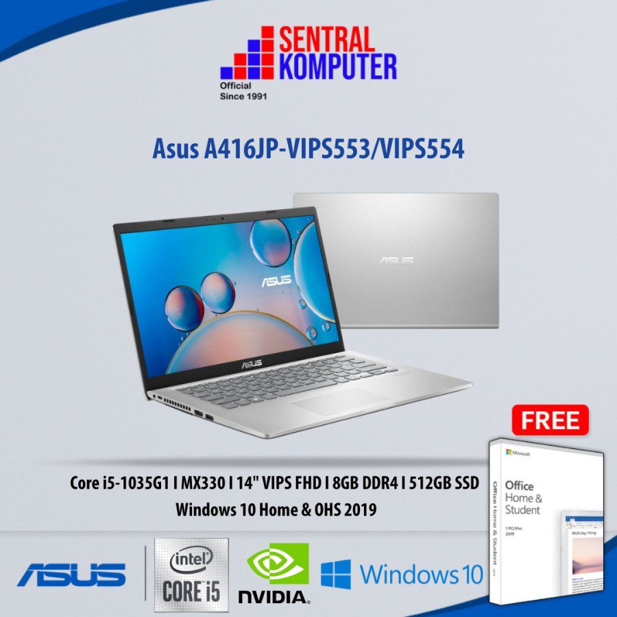 Asus A416JP-VIPS553/VIPS554 (Intel Core i5-1035G1 (Cache 6 M, hingga 3,60 GHz)