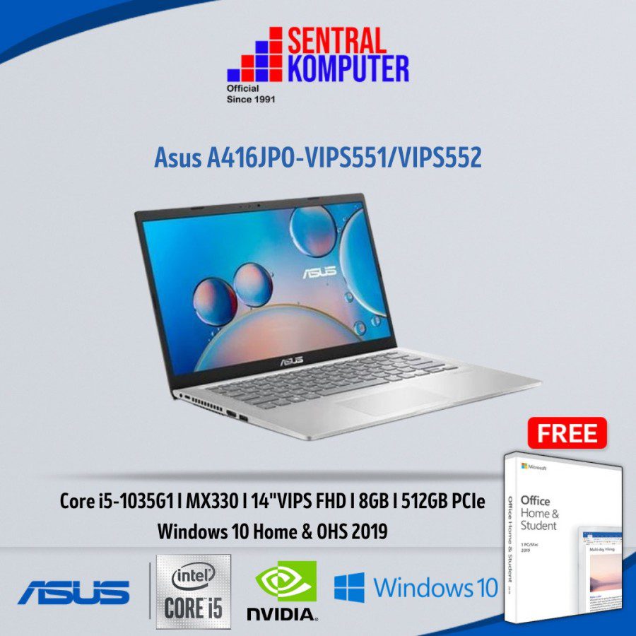 Asus A416JPO- VIPS551/VIPS552 (Intel Core i5-1035G1 Processor 1.0 GHz (6M Cache, up to 3.6 GHz, 4 cores)