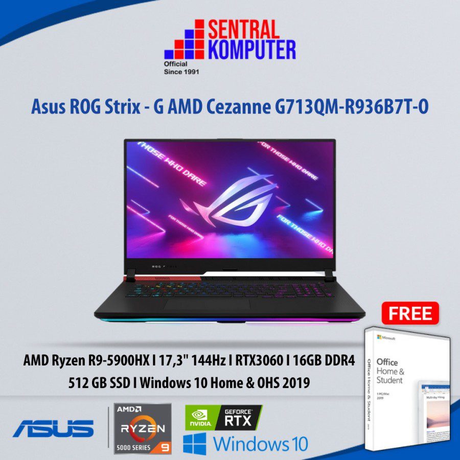 Asus ROG Strix – G AMD Cezanne G713QM-R936B7T-O (AMD Ryzen 9-5900HX Processor (16M Cache, up to 4.6 GHz)
