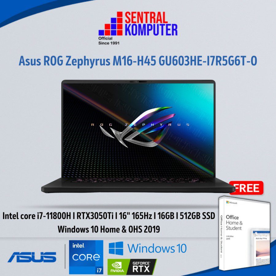 Asus ROG Zephyrus M16-H45 GU603HE-I7R5G6T-O (Intel® Core™ i7-11800H Processor 2.3 GHz (24M Cache, up to 4.6 GHz, 8 Cores)
