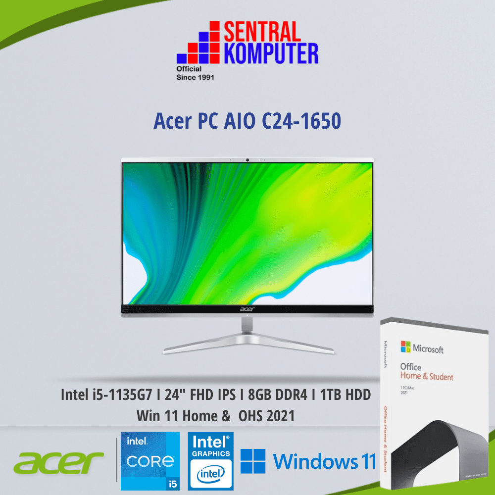 Acer PC AIO C24-1650 (Intel® CoreTM i5-1135G7 (8Mb Cache, up to 4.20Ghz) processor