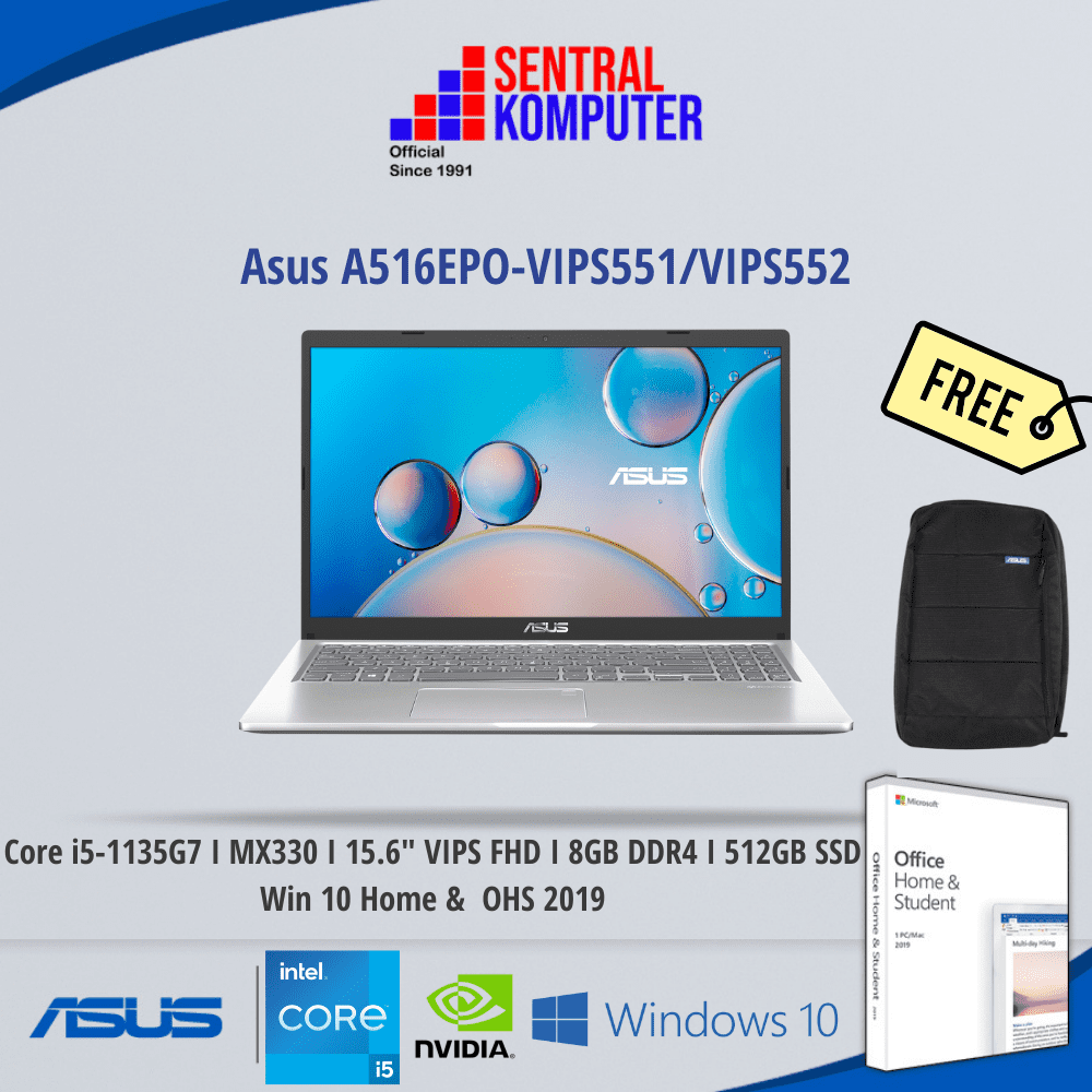 Asus A516EPO-VIPS551/VIPS552 (Intel® Core™ i5-1135G7 Processor 2.4 GHz (8M Cache, up to 4.2 GHz, 4 cores)