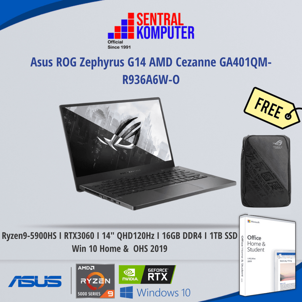 Asus ROG Zephyrus G14 GA401QM-R936A6W-O (AMD Ryzen™ 9 5900HS Processor 3.1 GHz (16M Cache, up to 4.5 GHz)