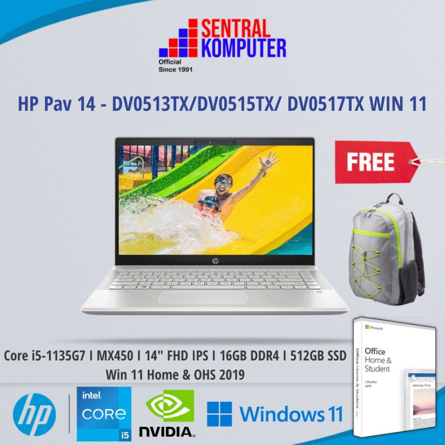 HP Pav 14 – DV0517TX (Intel® Core™ i5-1135G7 (up to 4.2 GHz with Intel® Turbo Boost Technology, 8 MB L3 cache, 4 cores)