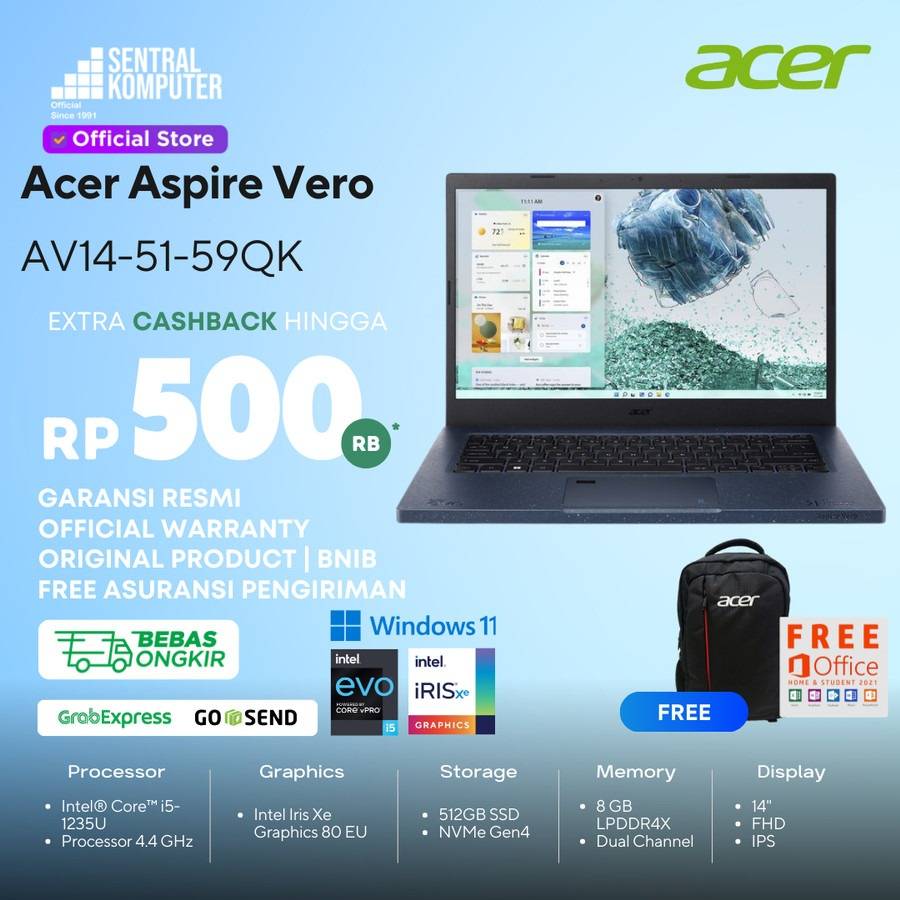 Acer Aspire Vero AV14-51-59QK (Intel® Core™ i5-1235U processor, Intel Evo Platform
