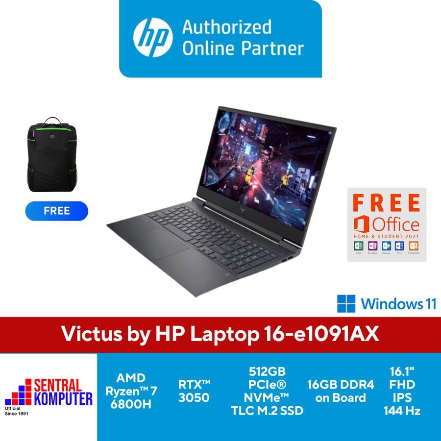 Victus by HP Laptop 16-e1091AX (AMD Ryzen™ 7 6800H (up to 4.7 GHz max boost clock, 16 MB L3 cache, 8 cores, 16 threads)