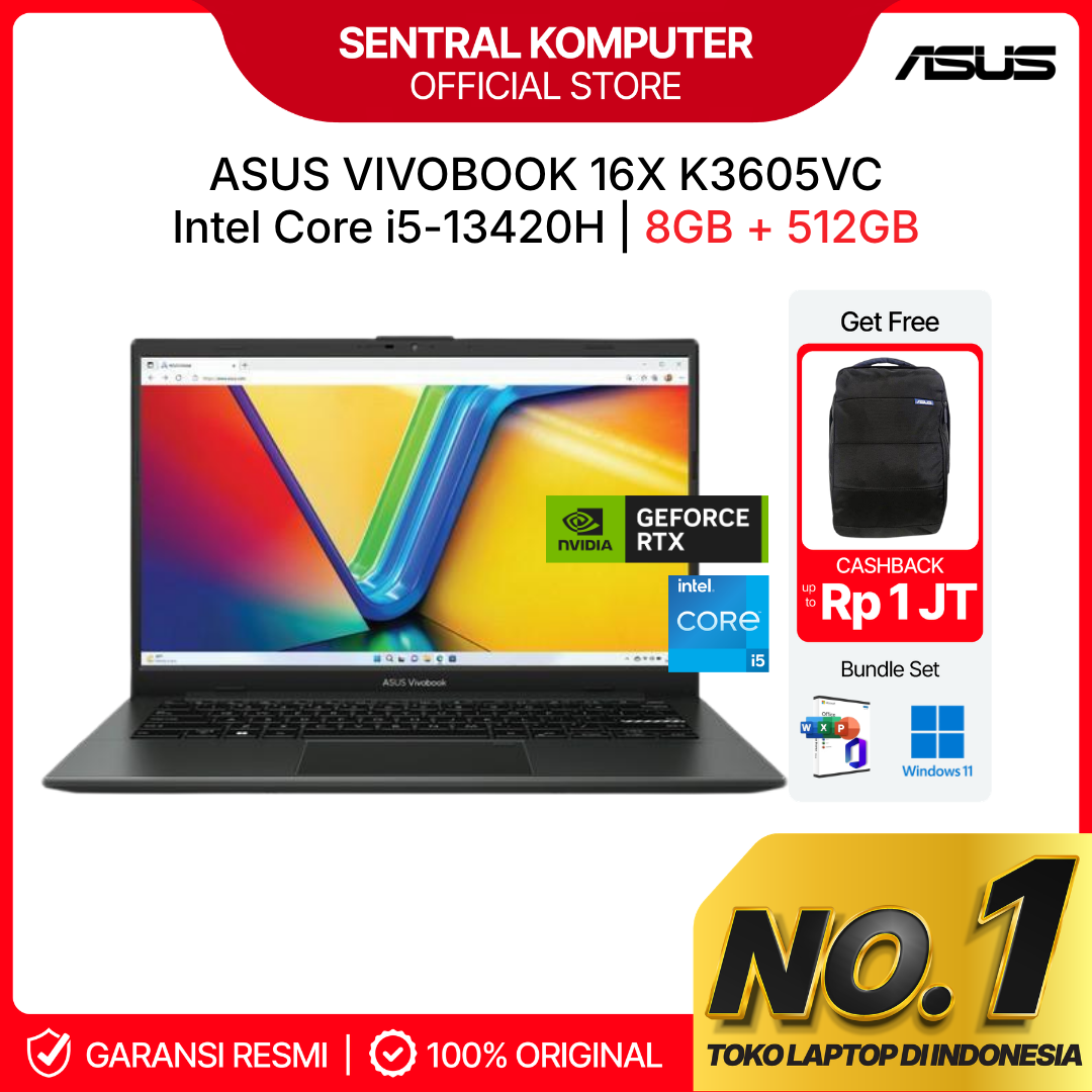 ASUS VIVOBOOK 16X K3605VC-I535B1T-HM INTEL I5-13420H 8GB 512GB RTX3050 4GB