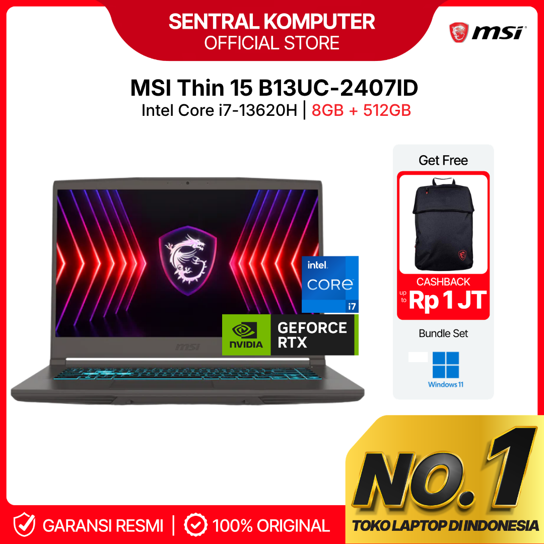MSI Thin 15 B13UC-2407ID i7-13620H RTX3050 8GB 512GB