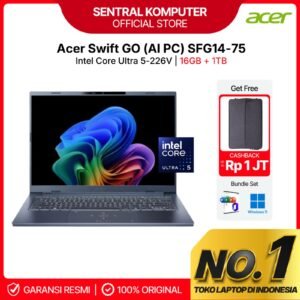 Acer Swift GO (AI PC) SFG14-75-5664 Steam Blue    • Processor : Intel Core Ultra 5 226V EVO Sertification  • Display   : 14" inch (1920x1200) WUXGA, OLED, 90Hz (16:10)  • Memory    : 16GB LPDDR5  • Storage   : 1TB SSD NVMe Gen4 + (1 slot Kosong)  • Graphi