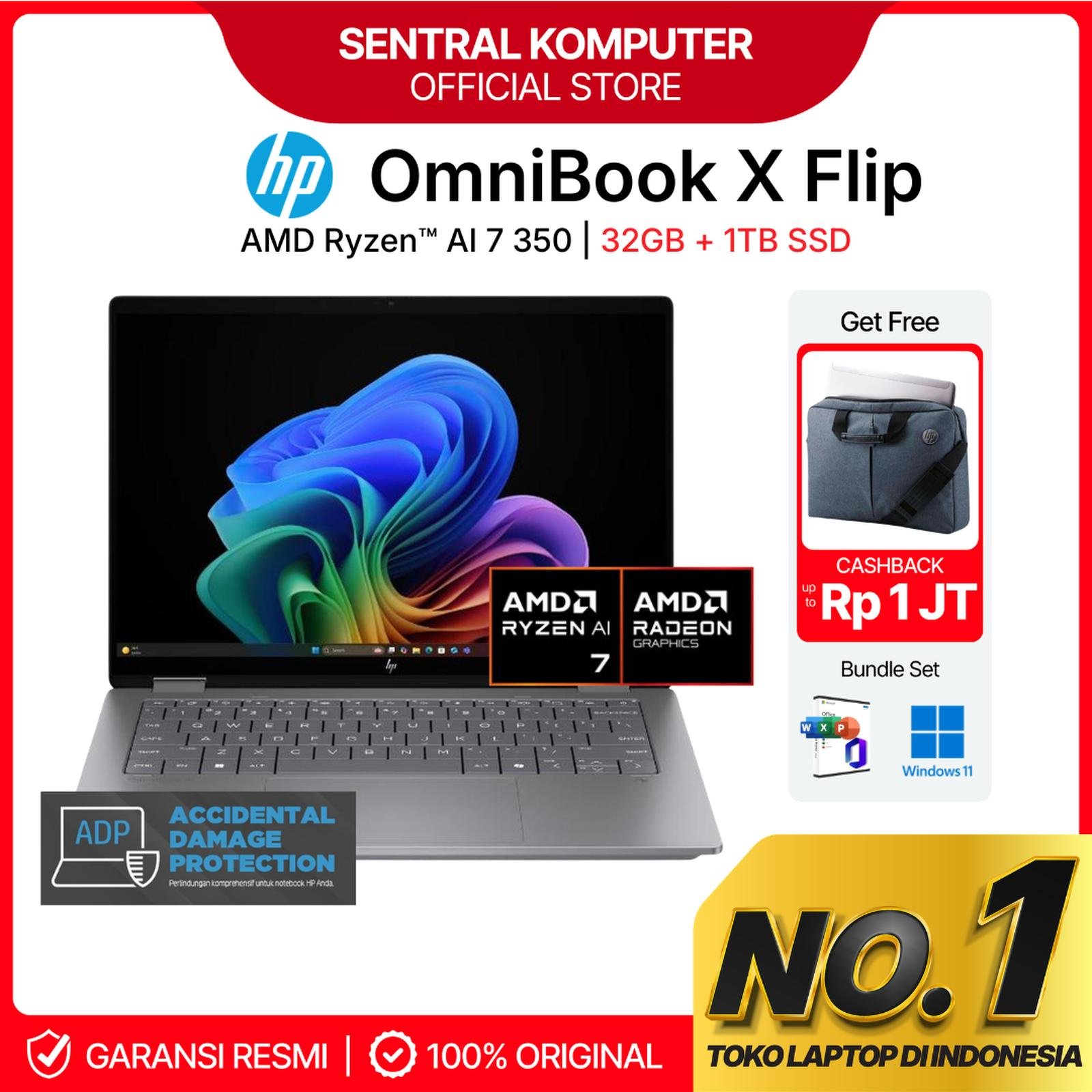 HP OmniBook X Flip 2IN1 14 Touch OLED Ryzen AI 7 350 32GB 1TB W11+OHS+M365 14.0 3K 120HZ