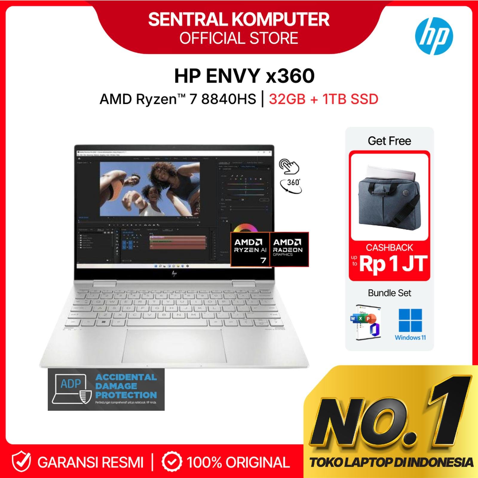 HP ENVY X360 14-fa0888AU Ryzen 7 8840HS 1TB SSD 32GB OLED 2.8K Touch Win11+OHS