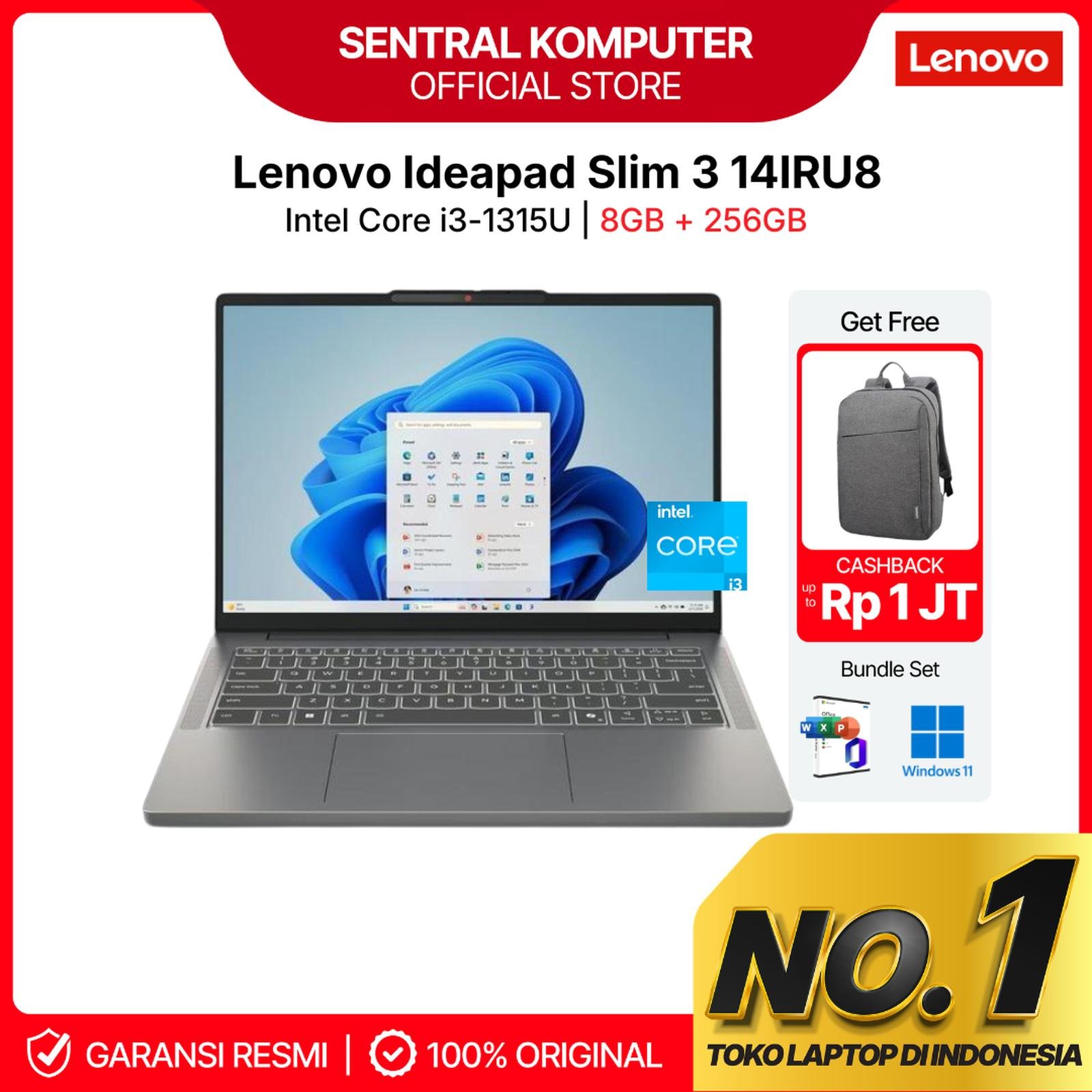LENOVO IDEAPAD SLIM 3 14IRU8 i3 1315 8GB 256GB W11+OHS+M365B 14" FHD BACKLIT
