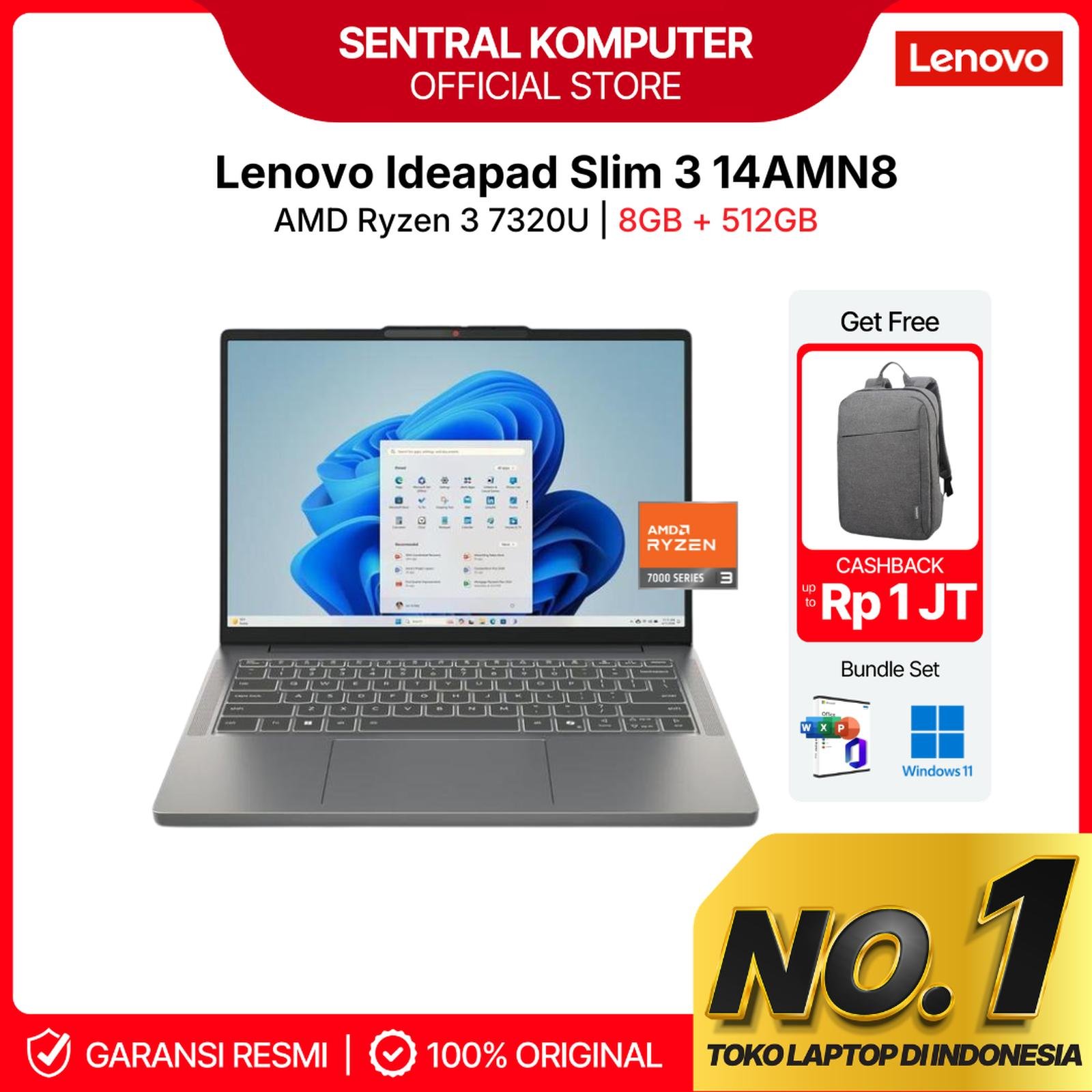LENOVO IDEAPAD SLIM 3 14AMN8 AMD RYZEN 3-7320U 8GB 512GB W11