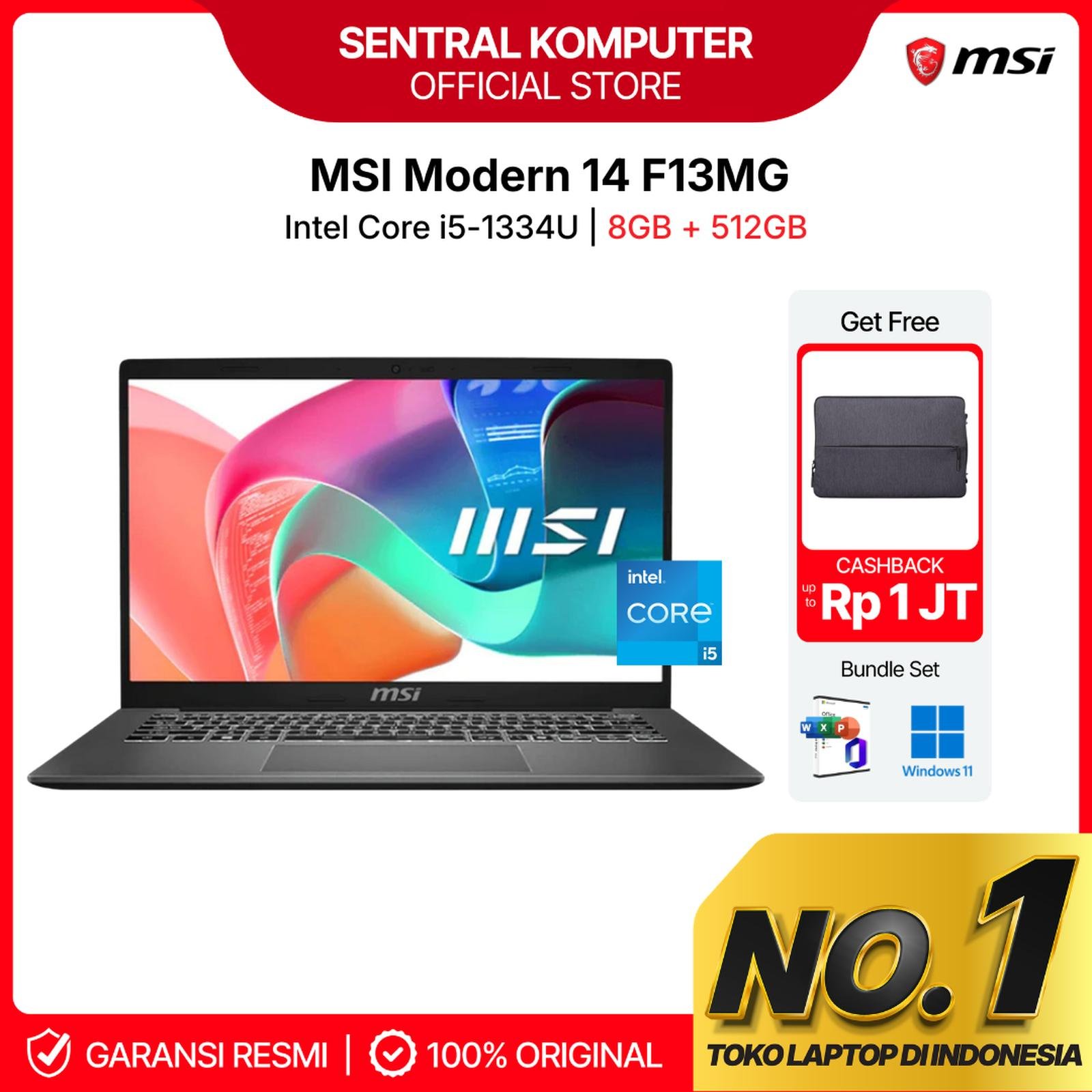 MSI MODERN 14 F13MG I5 1334U 8GB 512GB 14 0 FHD IPS 2YR W11 OHS