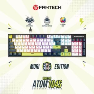 Fantech MK878S ATOM 104S Mori Edition Wired Gaming Keyboard Mechanical ATOM104S Layout 100% Blue Rosie Switch Hotswappable 3 Pin Hot Swap Anti Ghosting USB-C Detachable Wire Adjustable Feet with RGB Light