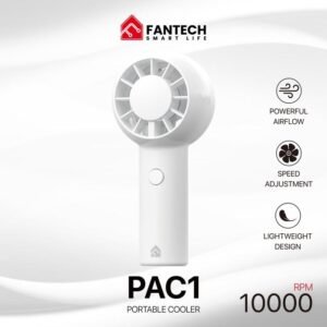 Fantech Life Portable Cooler Kipas Mini PAC Series PAC1 Mini Handheld Fan, Powerful Airflow, Speed Adjustment, Lightweight Design - PAC1 Putih