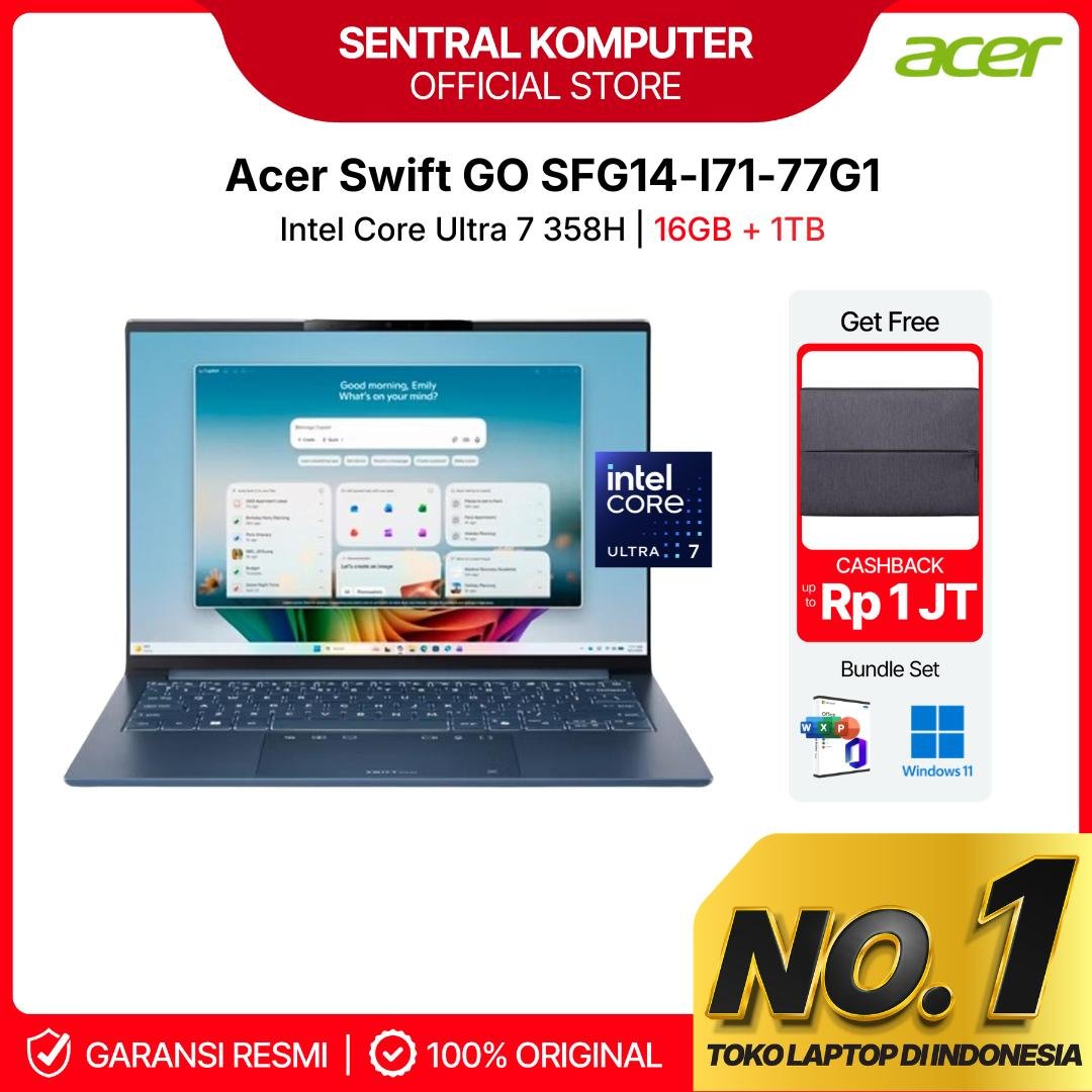 ACER Swift GO 14 AI SFG14-I71-77G1 OLED Intel Core Ultra X7 358H 16/1TB SSD Windows 11 OHS 14" inch WUXGA Frost Blue