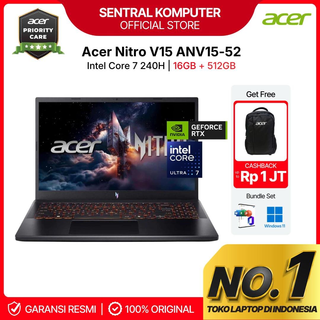 ACER NITRO V 15 RTX5050 CORE 7 240H 16GB 512GB W11+OHS 15.6 FHD 180HZ 100SRGB