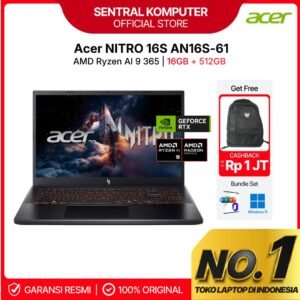 ACER Nitro 16S AI AN16S-61-R7GM RTX5060 8GB AMD Ryzen AI 9 365 16/512GB SSD Windows 11 OHS M365B 16" inch WQXGA 180Hz 100sRGB IPS