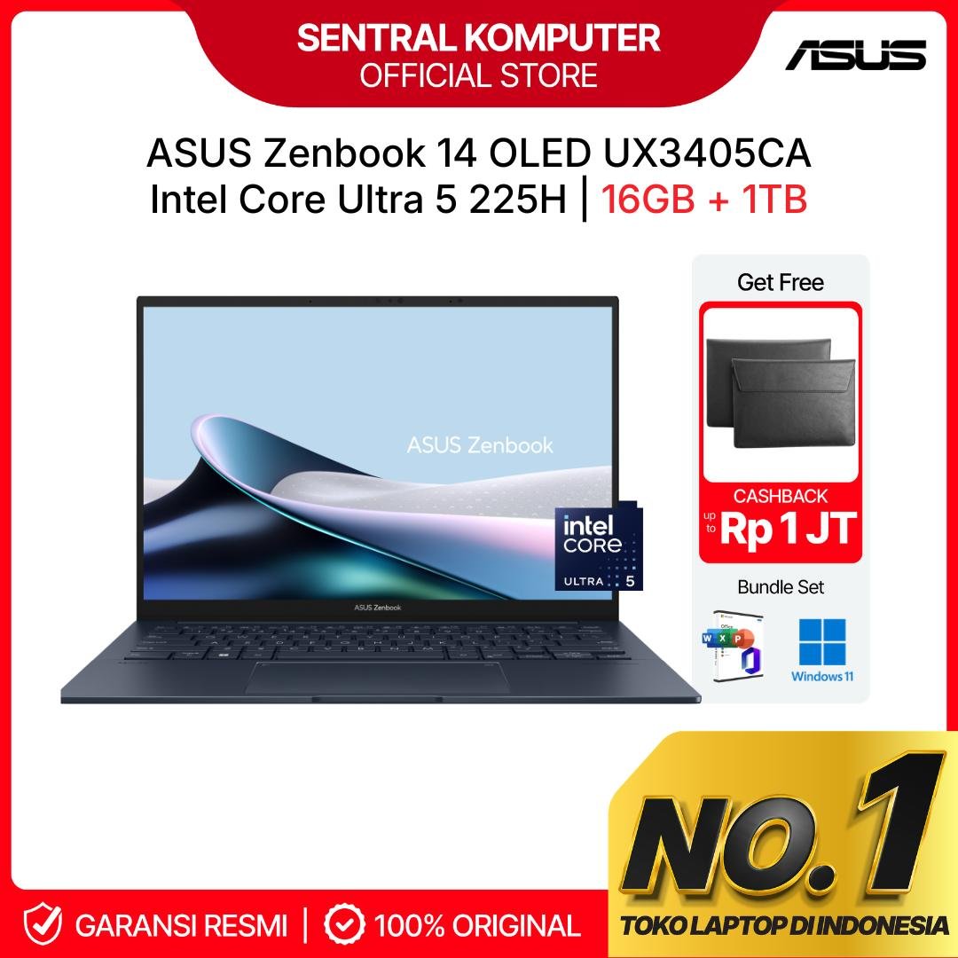 ASUS Zenbook 14 OLED UX3405CA Ultra 5 225H 16GB 1TB 14" TOUCH 2K 120HZ W11 OHS