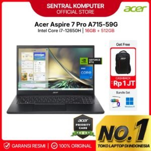 LAPTOP ACER ASPIRE 7 PRO A715 59G I7 12650H I5 12450H RTX3050 16GB 512GB W11+OHS 15.6FHD