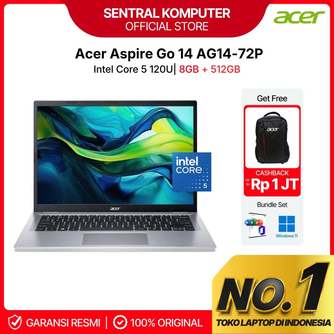 ACER LAPTOP ASPIRE GO 14 AG14-72P-571C 14" WUXGA INTEL CORE 5 120U RAM 8GB STORAGE 512GB SSD INTEL GRAPHICS WINDOWS 11