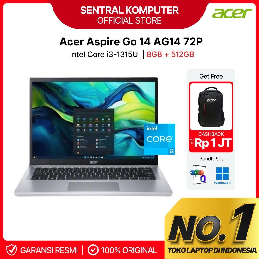 ACER Aspire GO 14 AG14-72P Intel Core i3 1315U 8/512GB SSD Windows 11 OHS M365B 14" inch WUXGA IPS