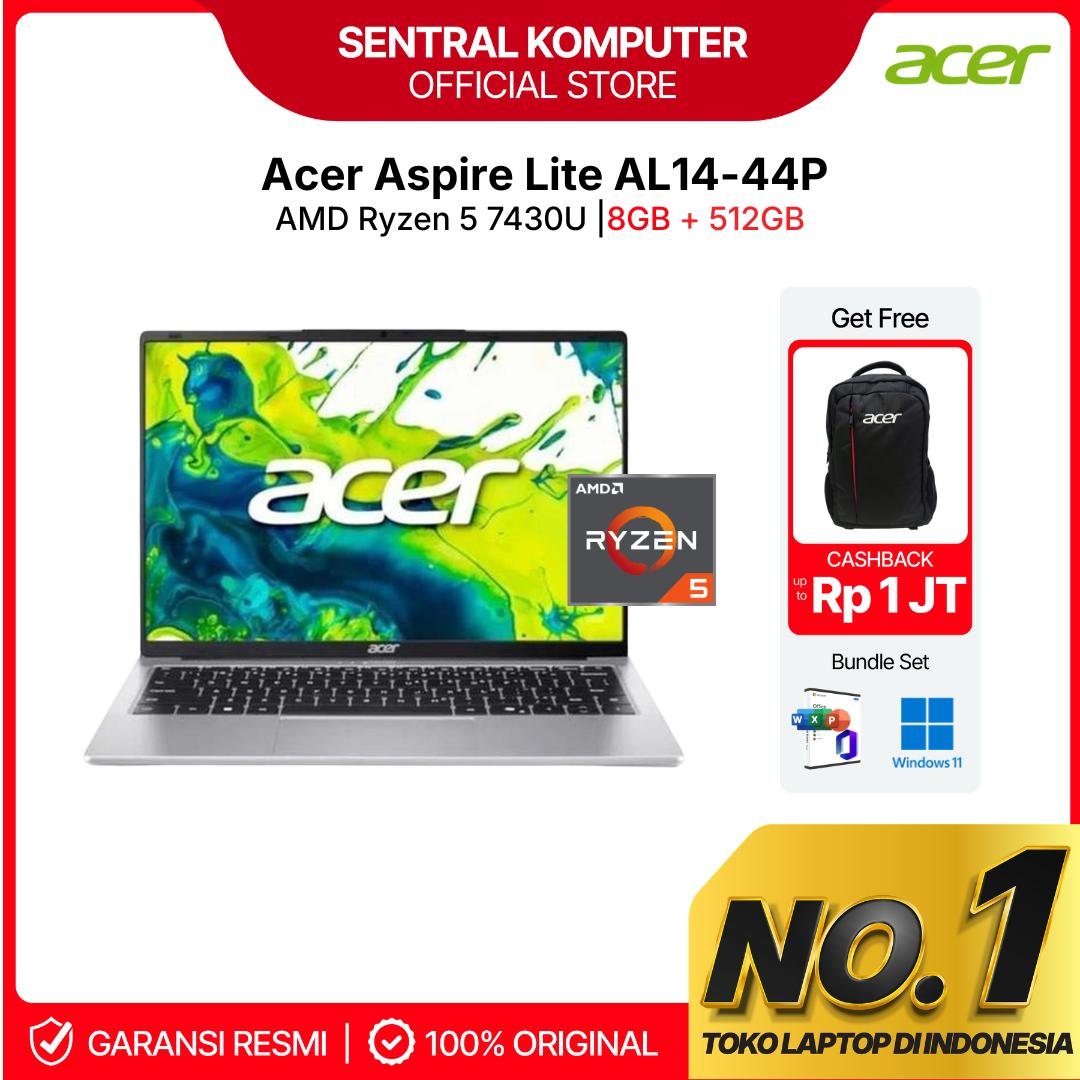 ACER ASPIRE LITE 14 AL14-44P RYZEN 5 7430U 8GB 512GB SSD 14.5" WUXGA IPS W11 OH24+M365