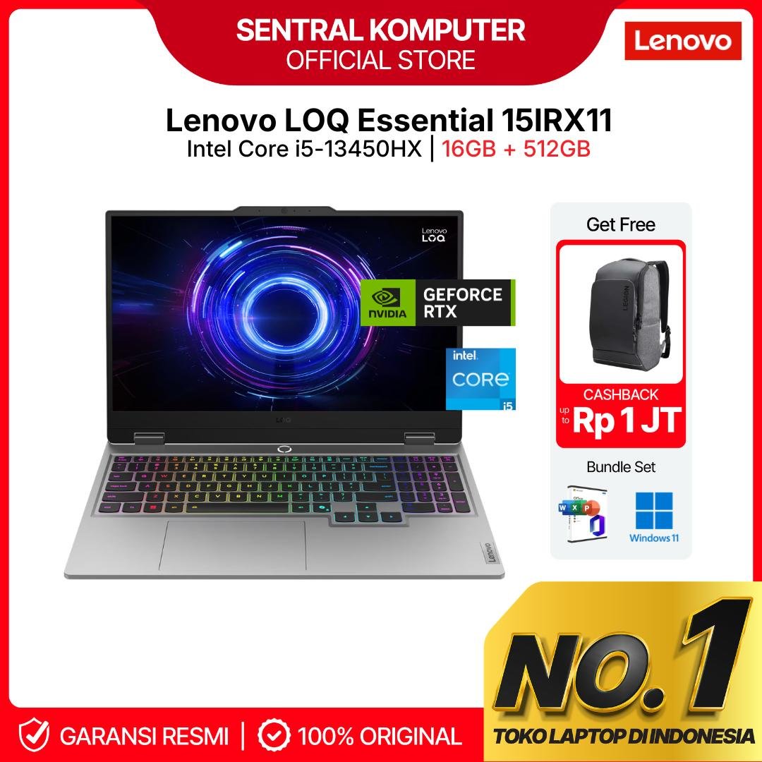 LENOVO LOQ ESSENTIAL 15IRX11 15 I5 13450HX RTX5050 8GB/ 16GB 512GB W11+OHS+M365B 15.6FHD 144HZ 100SRGB BLIT 2Y PREM+2ADP GRY