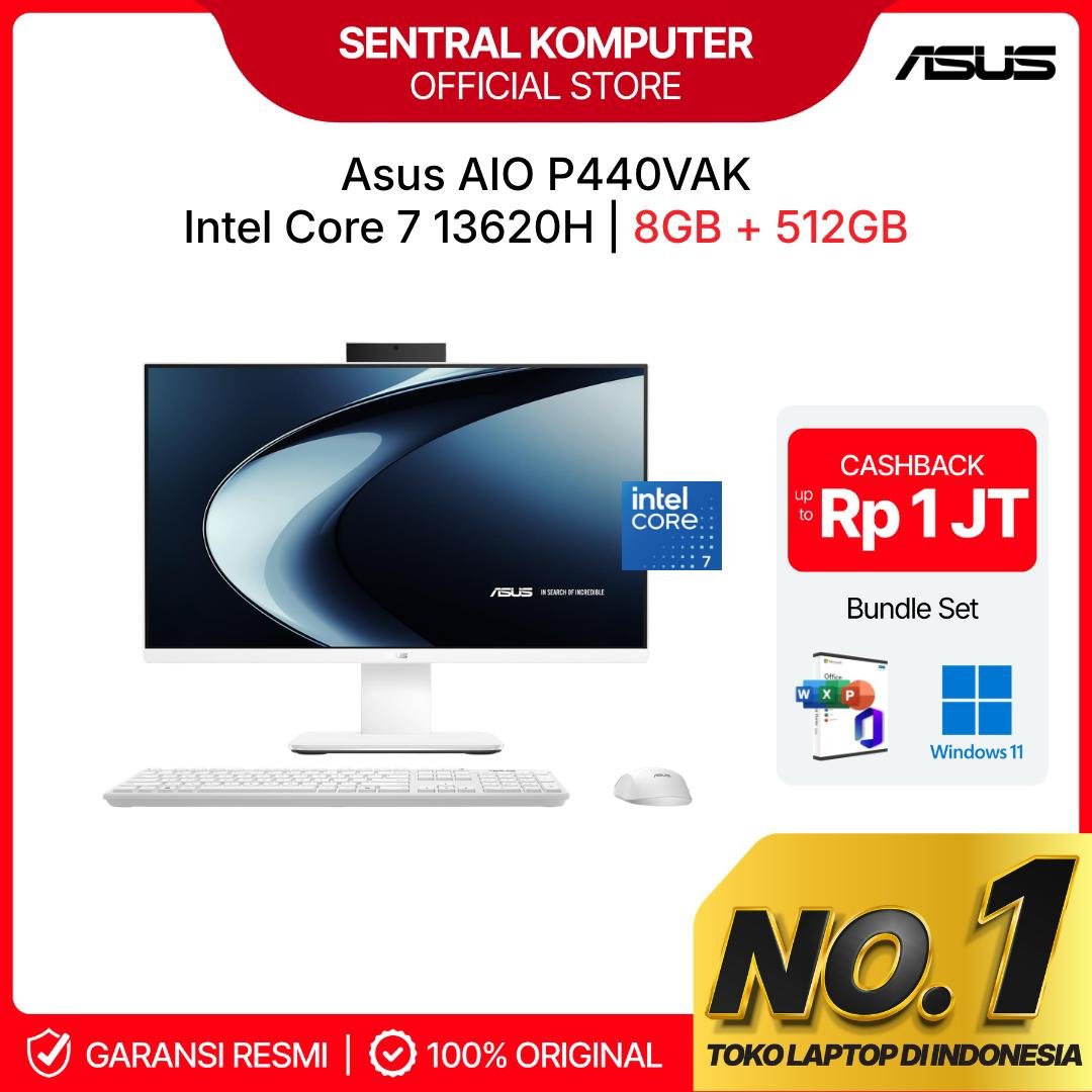 PC AIO ASUS P440VAK I7 13620H 8GB 512GB W11+OHS+M365 23.8FHD 2Y ONSITE K+M WLESS WHT